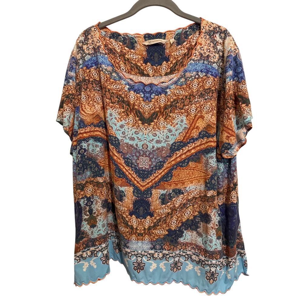 Soft Surroundings Sharron Short Sleeve Papaya Blues Top Artsy Everyday Boho 2X